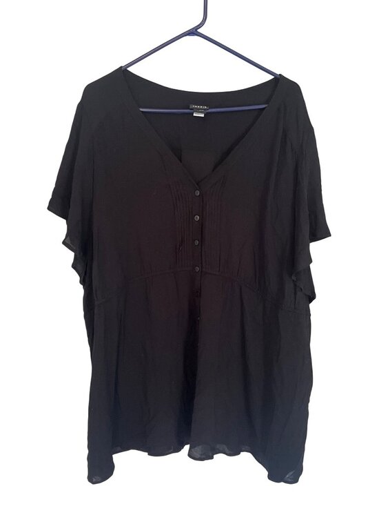 torrid Tops - Torrid Textured Woven Flutter Sleeve Casual Black Top 4X Rayon Short Sleeve